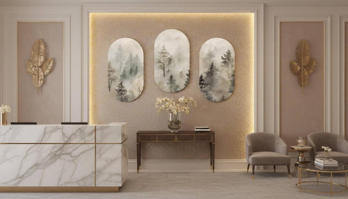 Mglisty Las – Obrazy na ścianę  | Tryptyk w beżach i szarościach do salonu 82375 - zdjęcie 4