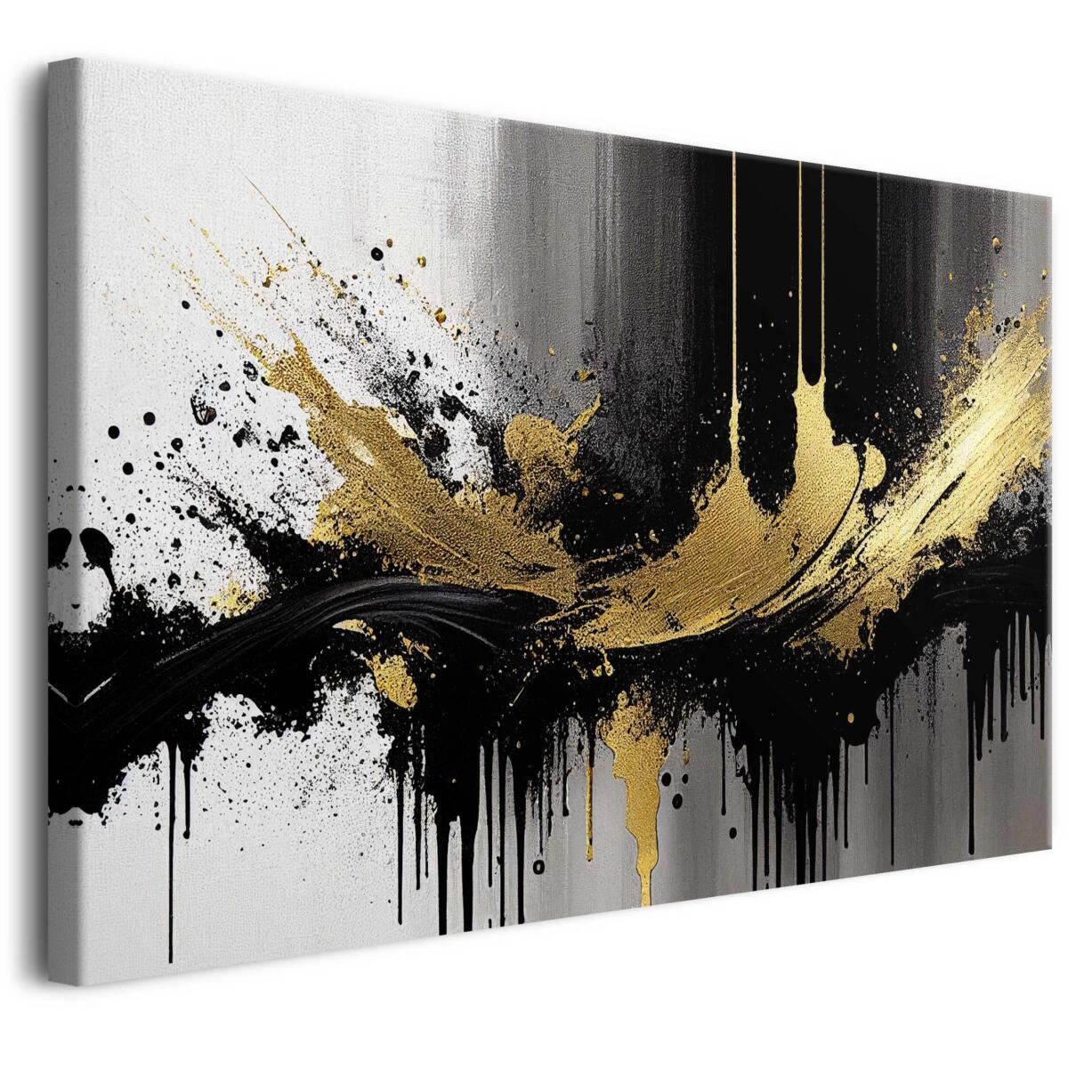 Elegancka Dekoracja Ścienna w stylu Glamour- Obraz na płótnie z abstrakcyjnym wzorem | Nowoczesna kompozycja w czerni i złocie 68125