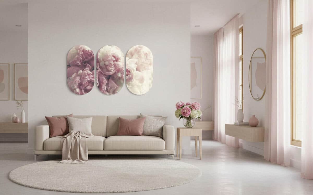 Obrazy z Piwoniami w Stylu Soft Glam | Tryptyk w odcieniach różu 82368 - zdjęcie 5