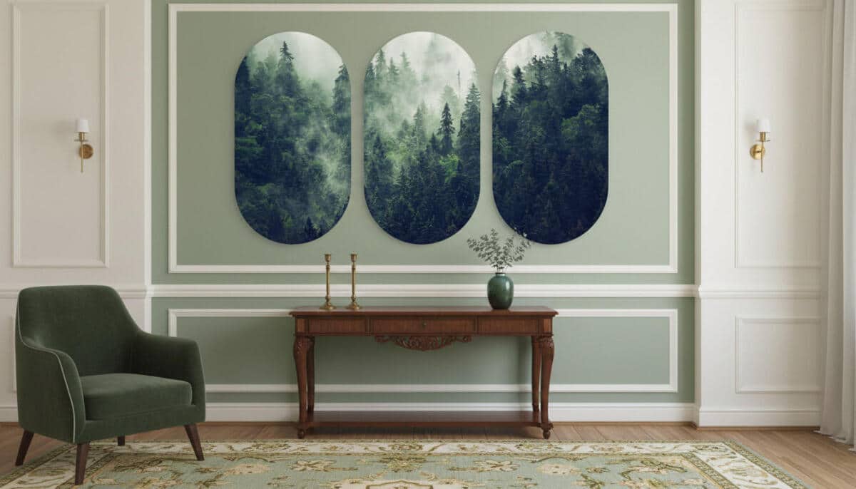 Tryptyk Las we mgle– Obrazy w Kształcie Łuku | Leśny krajobraz 82370 - zdjęcie 2