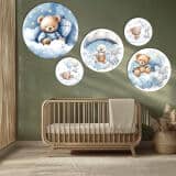 Okrągłe obrazy dla dzieci- Misie na chmurkach | Niebieskie obrazki do pokoju chłopca 42189 - miniaturka 3