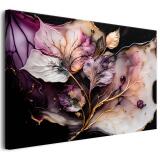 Nowoczesny Obraz na Ścianę z Motywem Liści - Fiolet, Czerń i Złoto | Luksusowa Kompozycja na Płótnie | Obraz Glamour z motywem liści 68128 - miniaturka 1