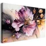 Obraz na płótnie- Elegancki Kwiat w Złocie i Różu | Nowoczesna Abstrakcja z Kwiatem i Złotymi Akcentami 68127 - miniaturka 1