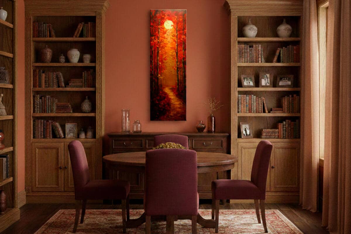 Nastrojowy Obraz w Ciepłych Kolorach – Jesienny Las, Zachód Słońca, Czerwone Liście 94238 - zdjęcie 4