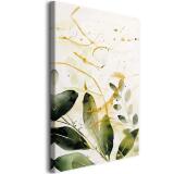 Obraz do salonu- akwarelowe zielone liście | Subtelna, minimalistyczna dekoracja na ścianę Zieleń i Złoto 68210 - miniaturka 1