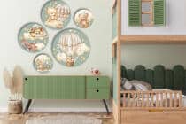 Okrągłe obrazy dla dzieci - Misie w chmurach | Pastelowa dekoracja ścienna do pokoju niemowlaka 42188 - miniaturka 4