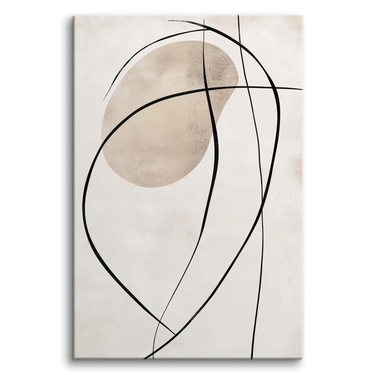 Minimalistyczny Obraz z Czarnymi Liniami- Beżowa Abstrakcja na Płótnie O94244 - zdjęcie 2