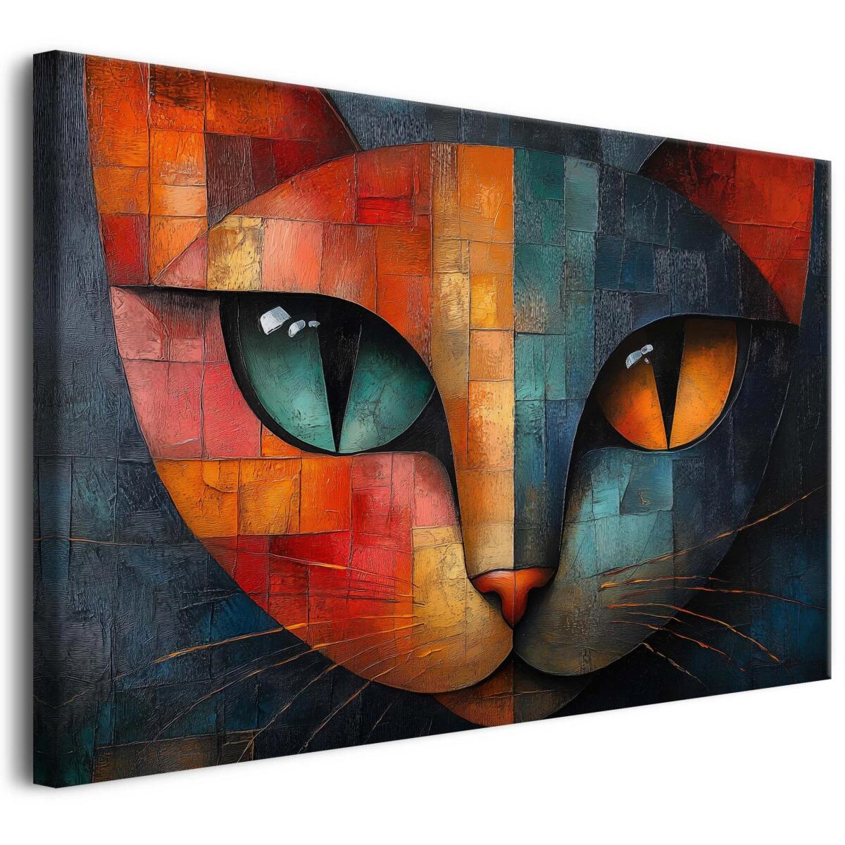 Kubistyczny obraz na płótnie –  kolorowy, geometryczny kot | Oryginalna dekoracja ścienna do salonu 94083