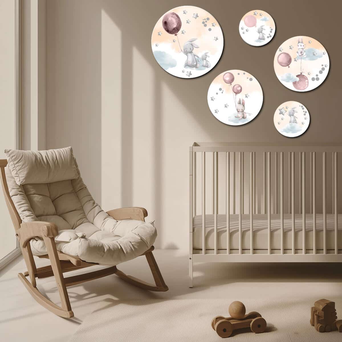 Zestaw Dziecięcych Obrazków Koła – Urocze Króliki | Komplet dekoracji ściennych boho do pokoju dziecka 42187 - zdjęcie 2