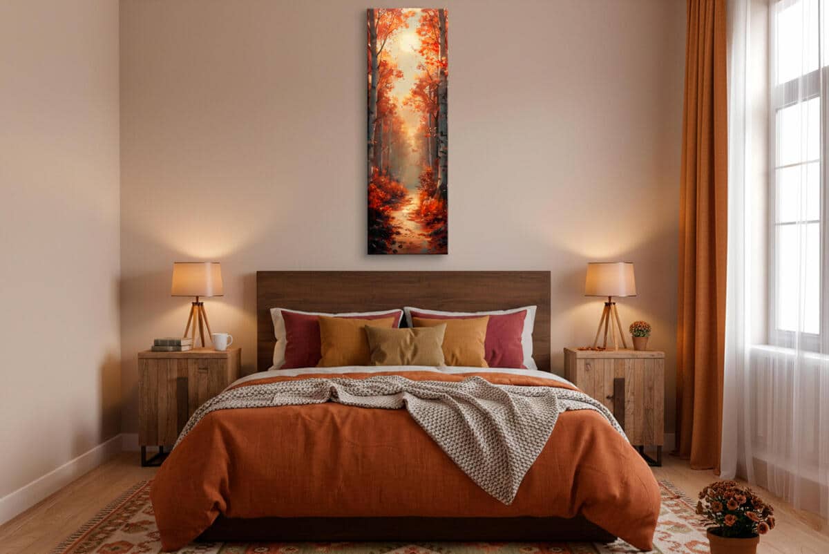 Artystyczny Obraz Jesienny Pejzaż- Leśna Ścieżka i Brzozy | Nastrojowy Krajobraz Natura 94239 - zdjęcie 6