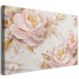Kwiatowy Obraz na Płótnie – Pastelowe Peonie w Stylu Glamour | Róż i złoto- dekoracja do sypialni 68218 - miniaturka 1