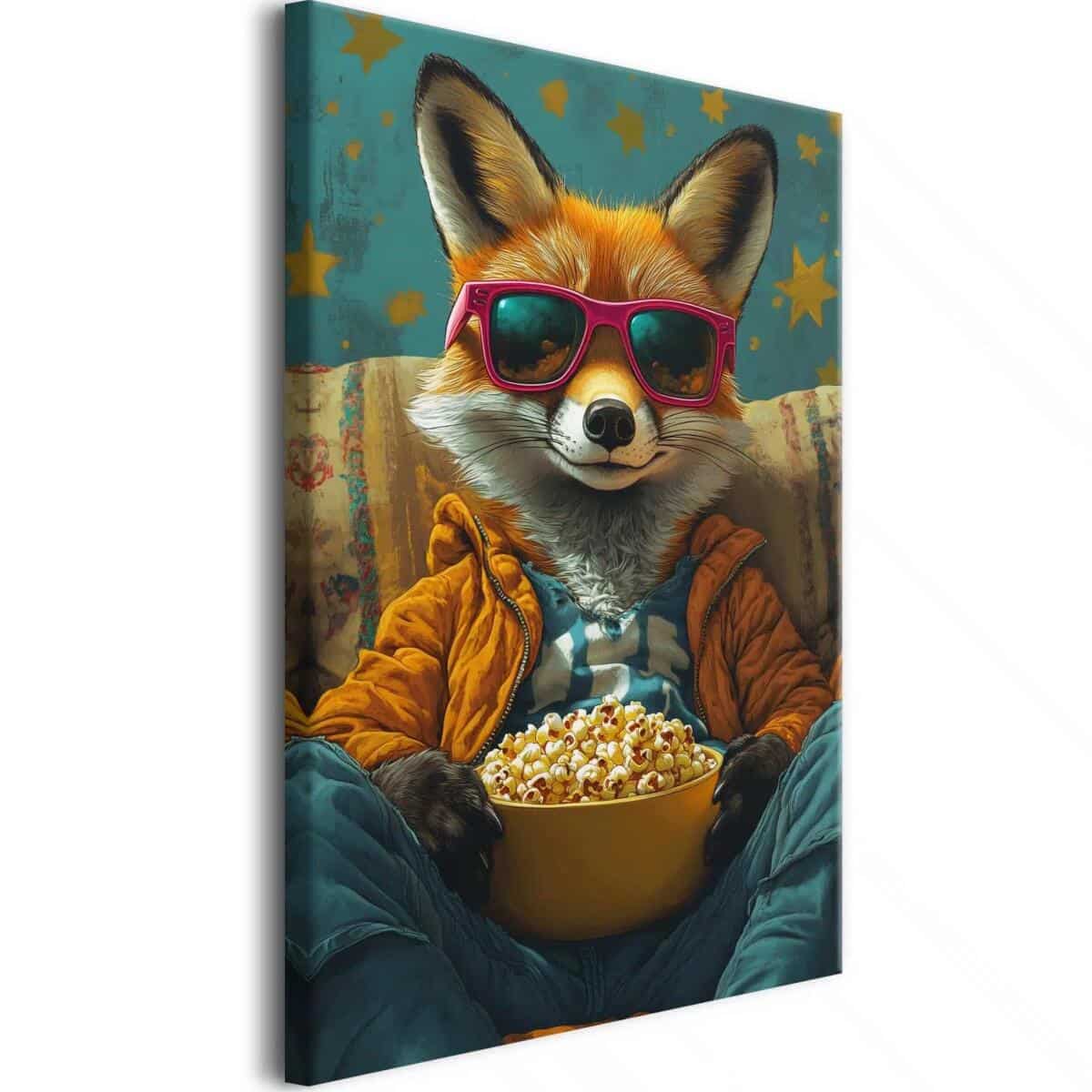 Kolorowy obraz na ścianę– Lis z popcornem | Humorystyczna dekoracja ścienna w stylu Pop Art O94123