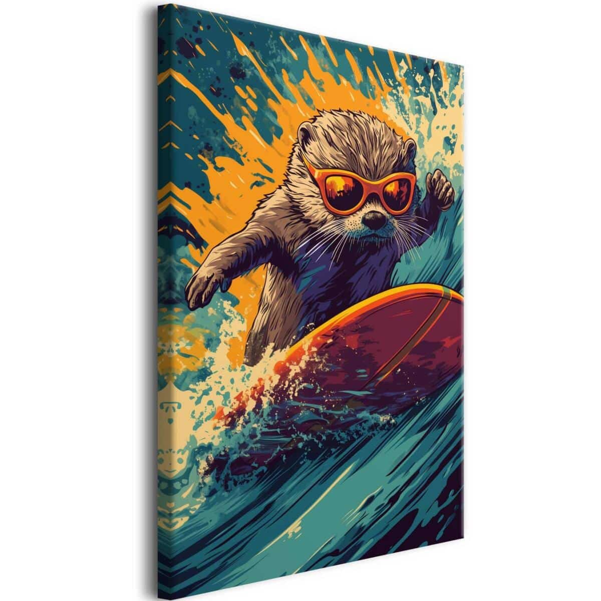 Zabawny Obraz do Pokoju dziecka, nastolatka- Wydra na Fali | Młodzieżowa dekoracja na ścianę O94199