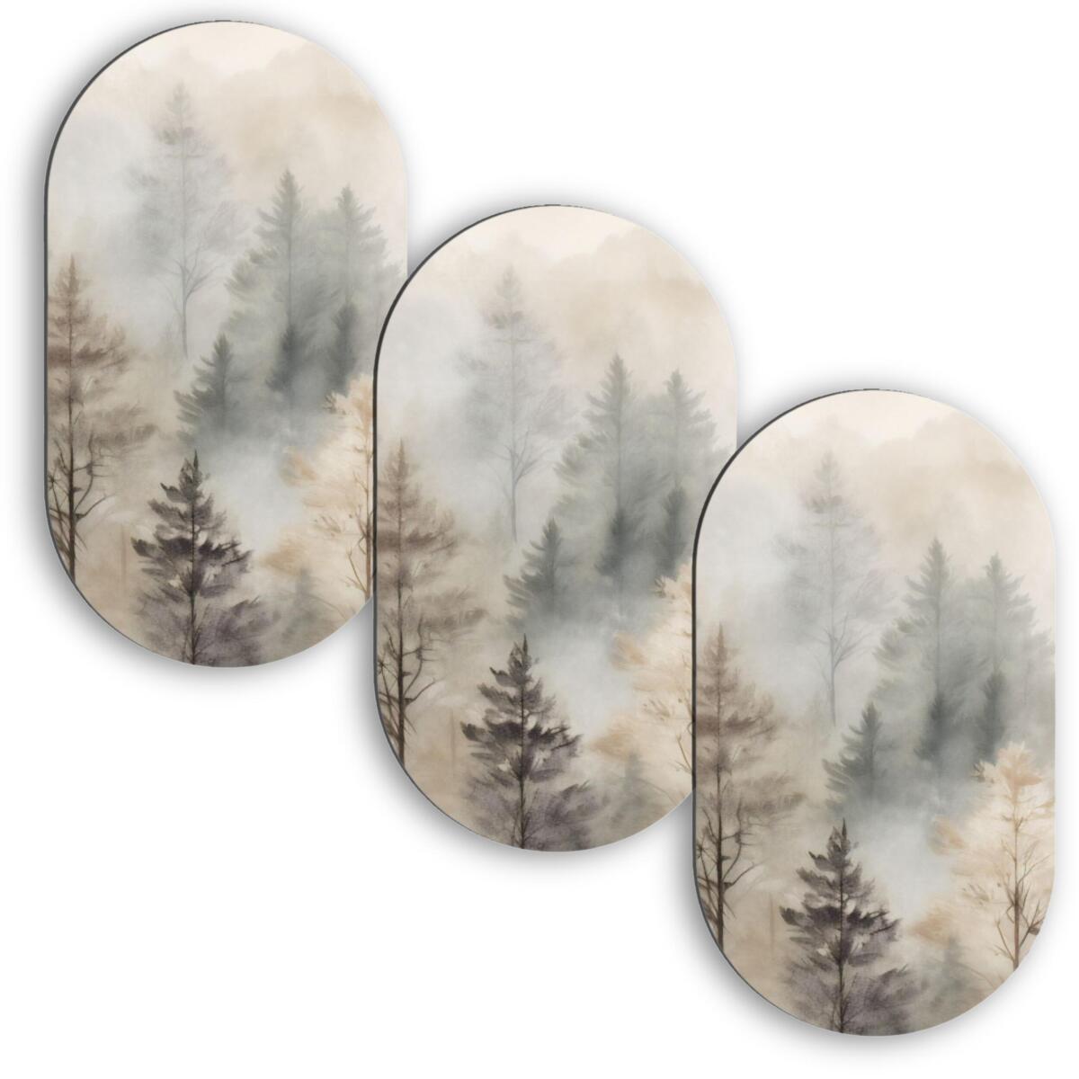 Mglisty Las – Obrazy na ścianę  | Tryptyk w beżach i szarościach do salonu 82375 - zdjęcie 1