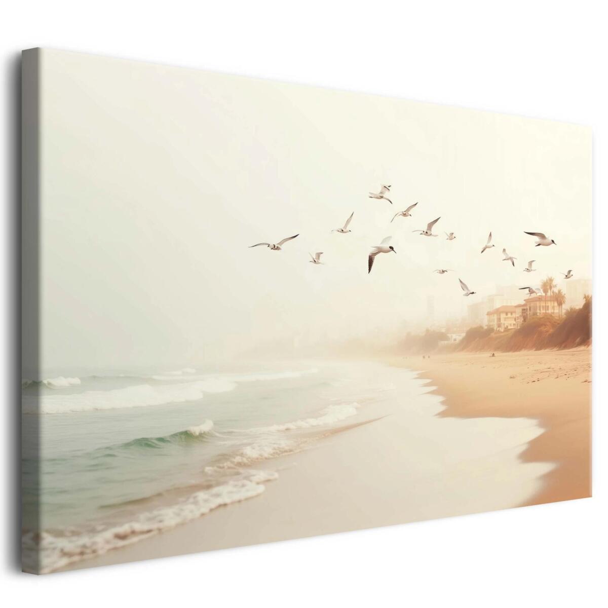 Spokojny Obraz na ścianę- pejzaż morski | Krajobraz- morze i plaża | Dekoracja w beżu i brązie do sypialni, salonu, biura 81770