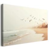 Spokojny Obraz na ścianę- pejzaż morski | Krajobraz- morze i plaża | Dekoracja w beżu i brązie do sypialni, salonu, biura 81770 - miniaturka 1
