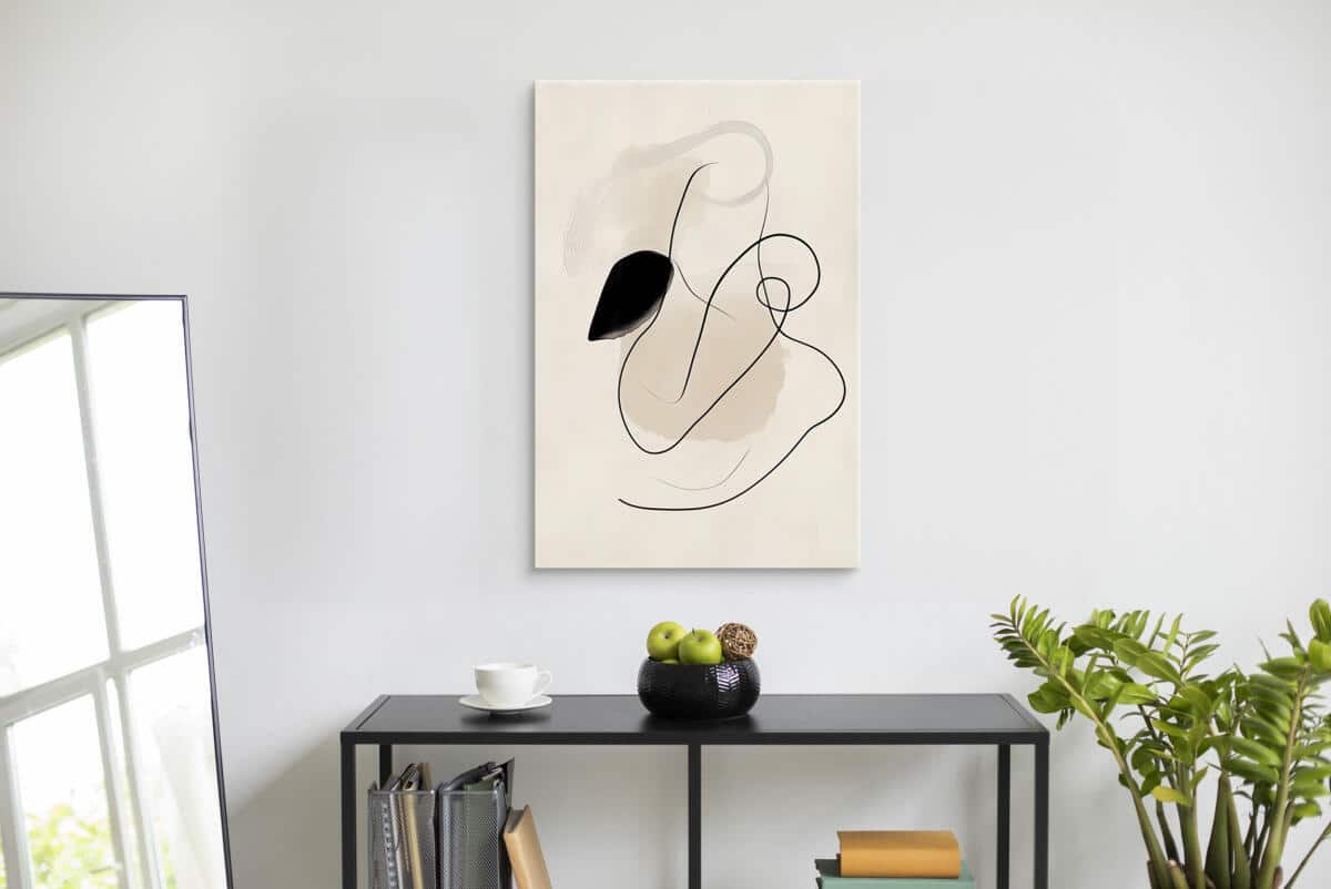 Elegancki minimalizm- Beżowy Obraz na ścianę | Subtelna dekoracja z Czarnymi Liniami O94241 - zdjęcie 6