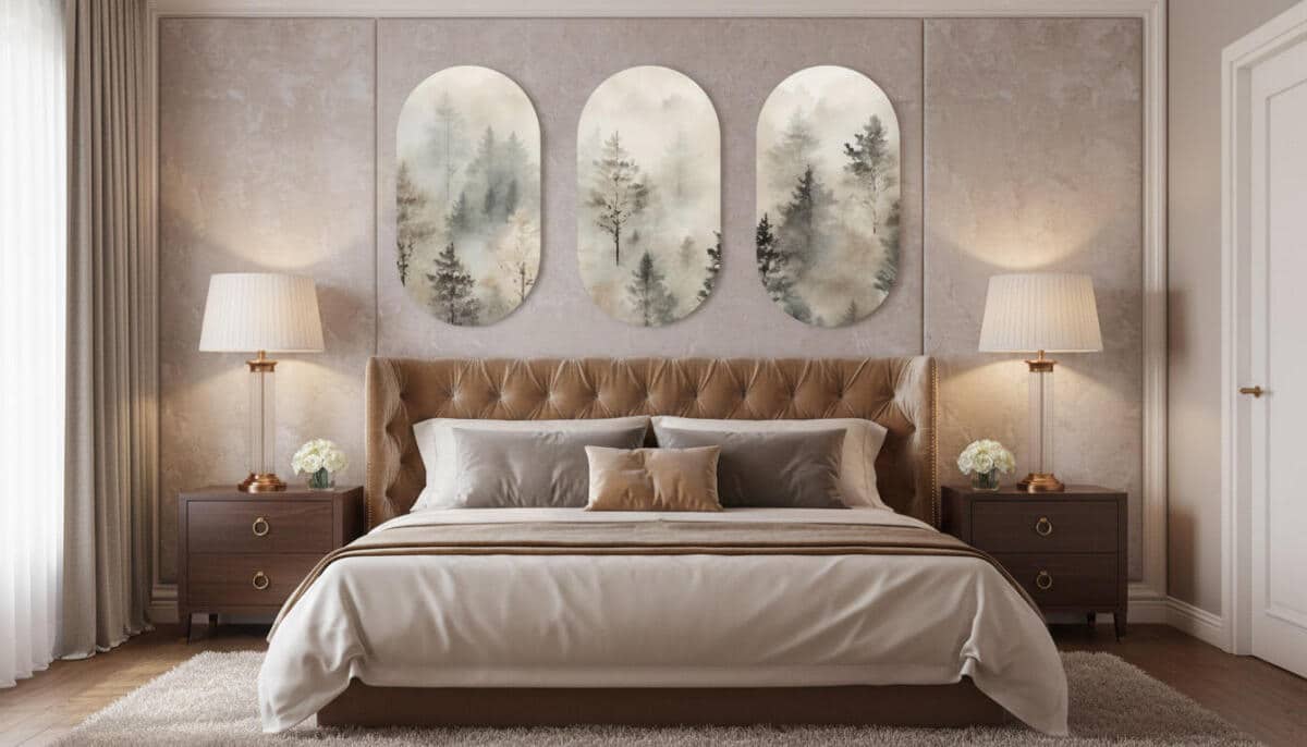 Mglisty Las – Obrazy na ścianę  | Tryptyk w beżach i szarościach do salonu 82375 - zdjęcie 3