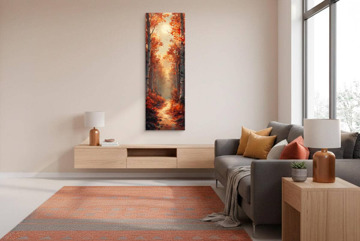 Artystyczny Obraz Jesienny Pejzaż- Leśna Ścieżka i Brzozy | Nastrojowy Krajobraz Natura 94239 - zdjęcie 4