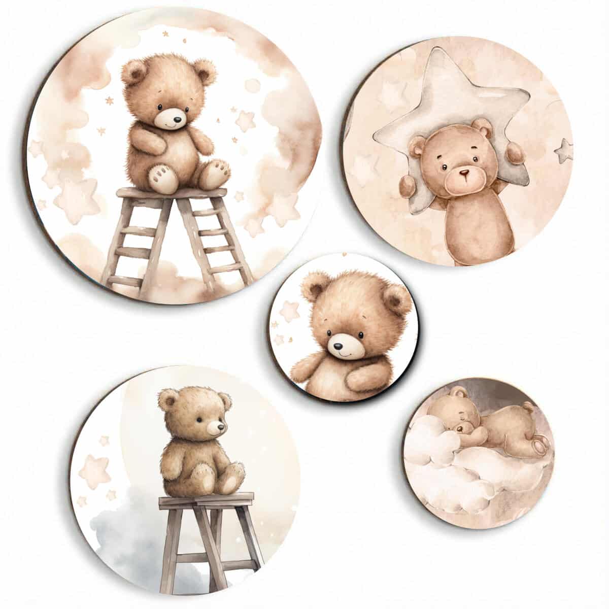 Okrągłe obrazy dla dzieci z Misiami i Gwiazdkami | Bajkowa dekoracja ścienna do pokoju dziecka, przedszkola 42186 - zdjęcie 1