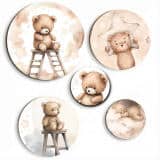 Okrągłe obrazy dla dzieci z Misiami i Gwiazdkami | Bajkowa dekoracja ścienna do pokoju dziecka, przedszkola 42186 - miniaturka 1