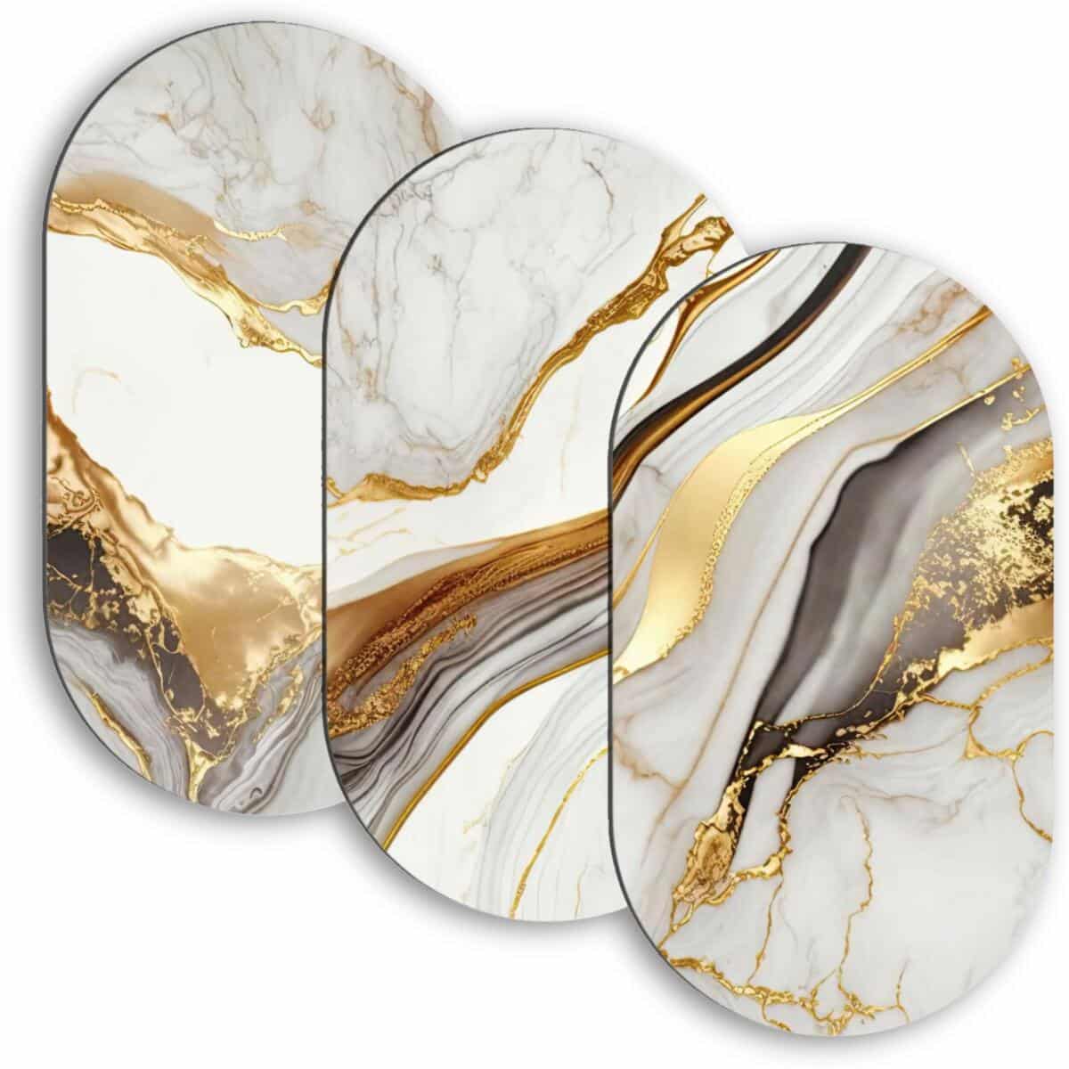 Eleganckie Obrazy- Marmur i Złoto | Tryptyk na ścianę- Elipsy w stylu Glamour 82376