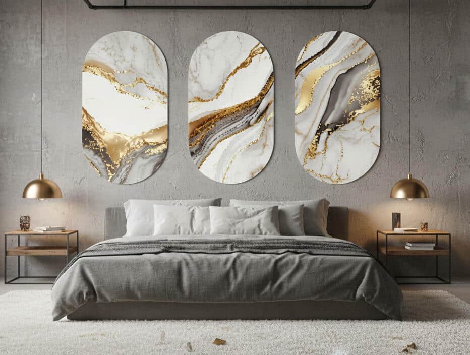Eleganckie Obrazy- Marmur i Złoto | Tryptyk na ścianę- Elipsy w stylu Glamour 82376 - zdjęcie 7