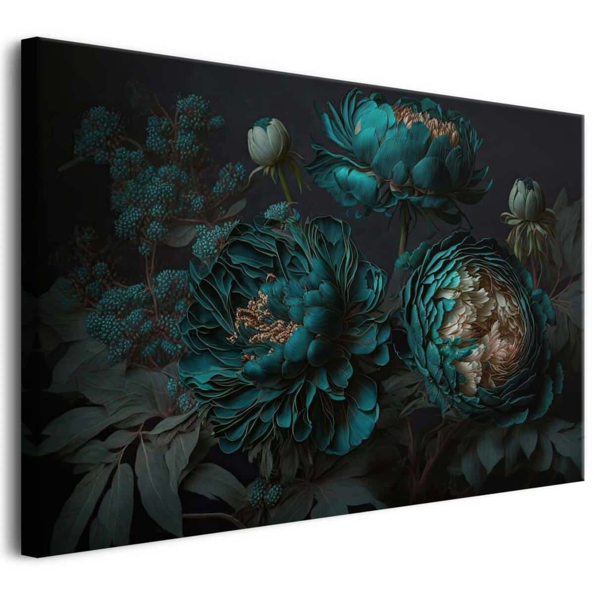 Nowoczesny obraz na płótnie- Turkusowe kwiaty | Luksusowa Dekoracja do Salonu w stylu Glamour 64690