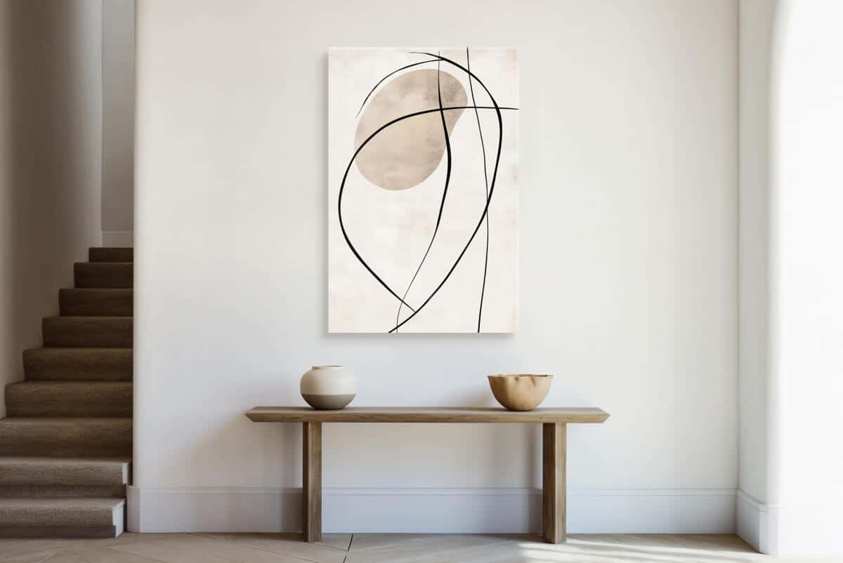 Minimalistyczny Obraz z Czarnymi Liniami- Beżowa Abstrakcja na Płótnie O94244 - zdjęcie 3