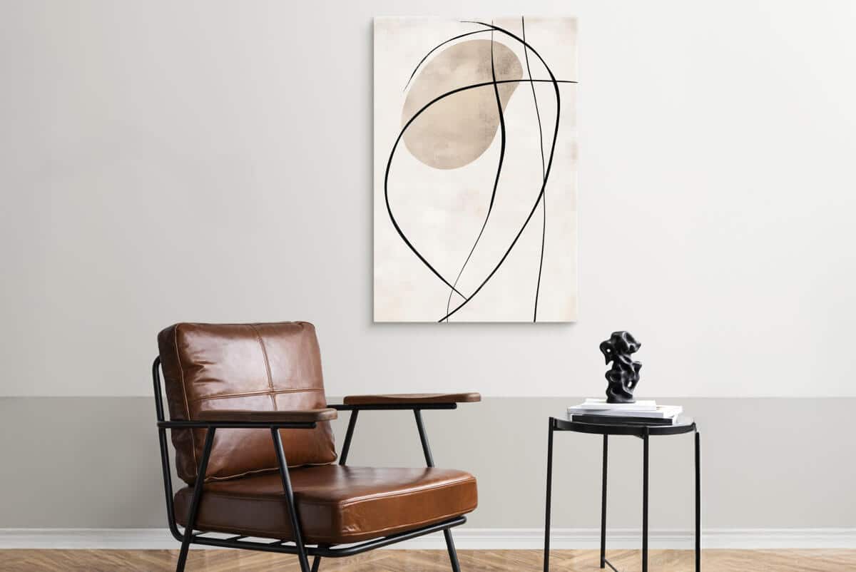 Minimalistyczny Obraz z Czarnymi Liniami- Beżowa Abstrakcja na Płótnie O94244 - zdjęcie 6