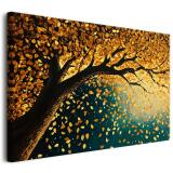 Elegancki obraz na płótnie- Złote Liście | Jesienna dekoracja do salonu | Drzewo w zieleni i złocie 68107 - miniaturka 1