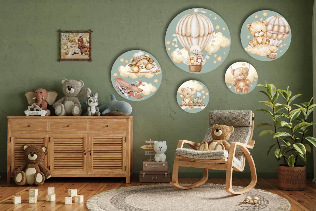 Okrągłe obrazy dla dzieci - Misie w chmurach | Pastelowa dekoracja ścienna do pokoju niemowlaka 42188 - zdjęcie 5