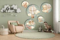 Okrągłe obrazy dla dzieci - Misie w chmurach | Pastelowa dekoracja ścienna do pokoju niemowlaka 42188 - miniaturka 3