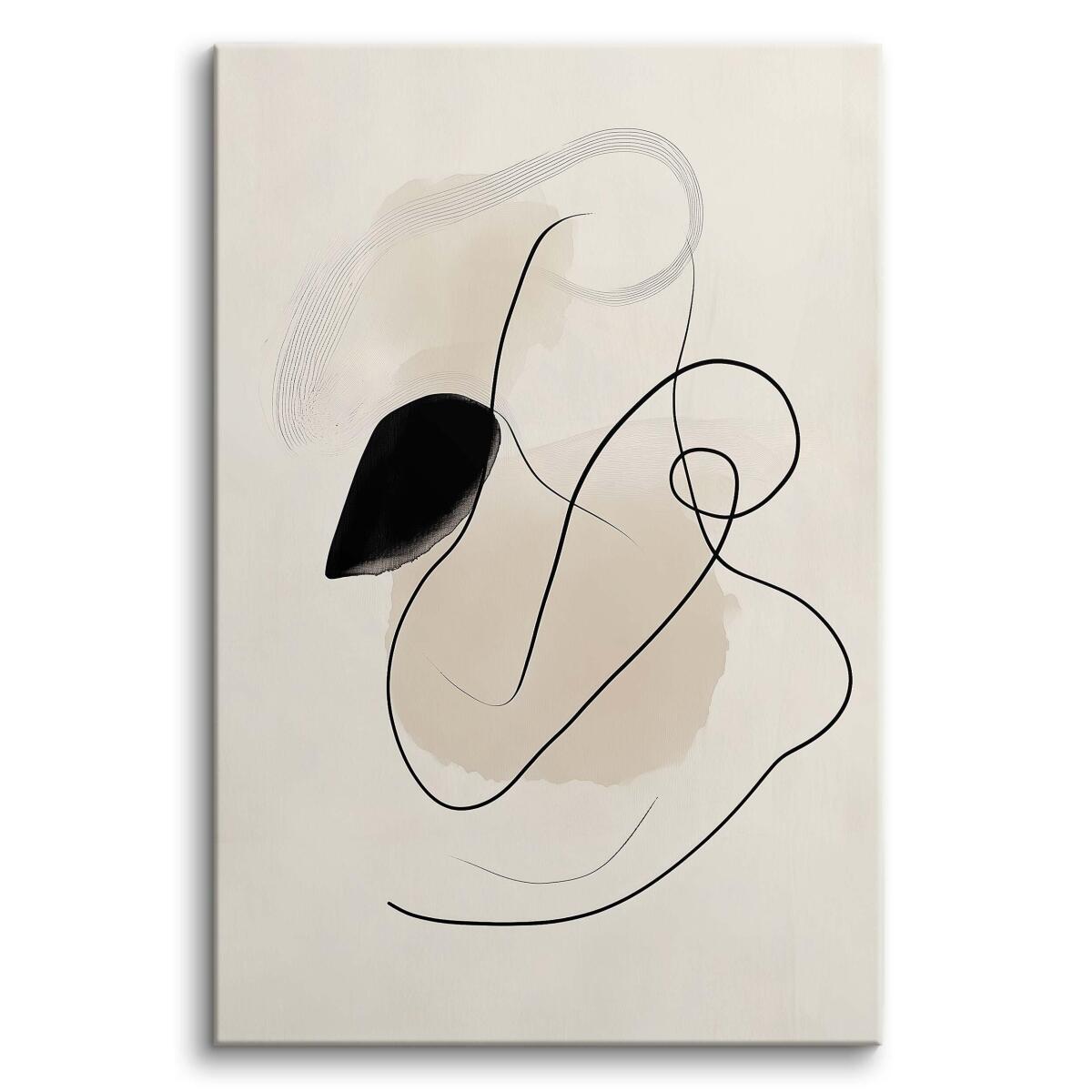 Elegancki minimalizm- Beżowy Obraz na ścianę | Subtelna dekoracja z Czarnymi Liniami O94241 - zdjęcie 2