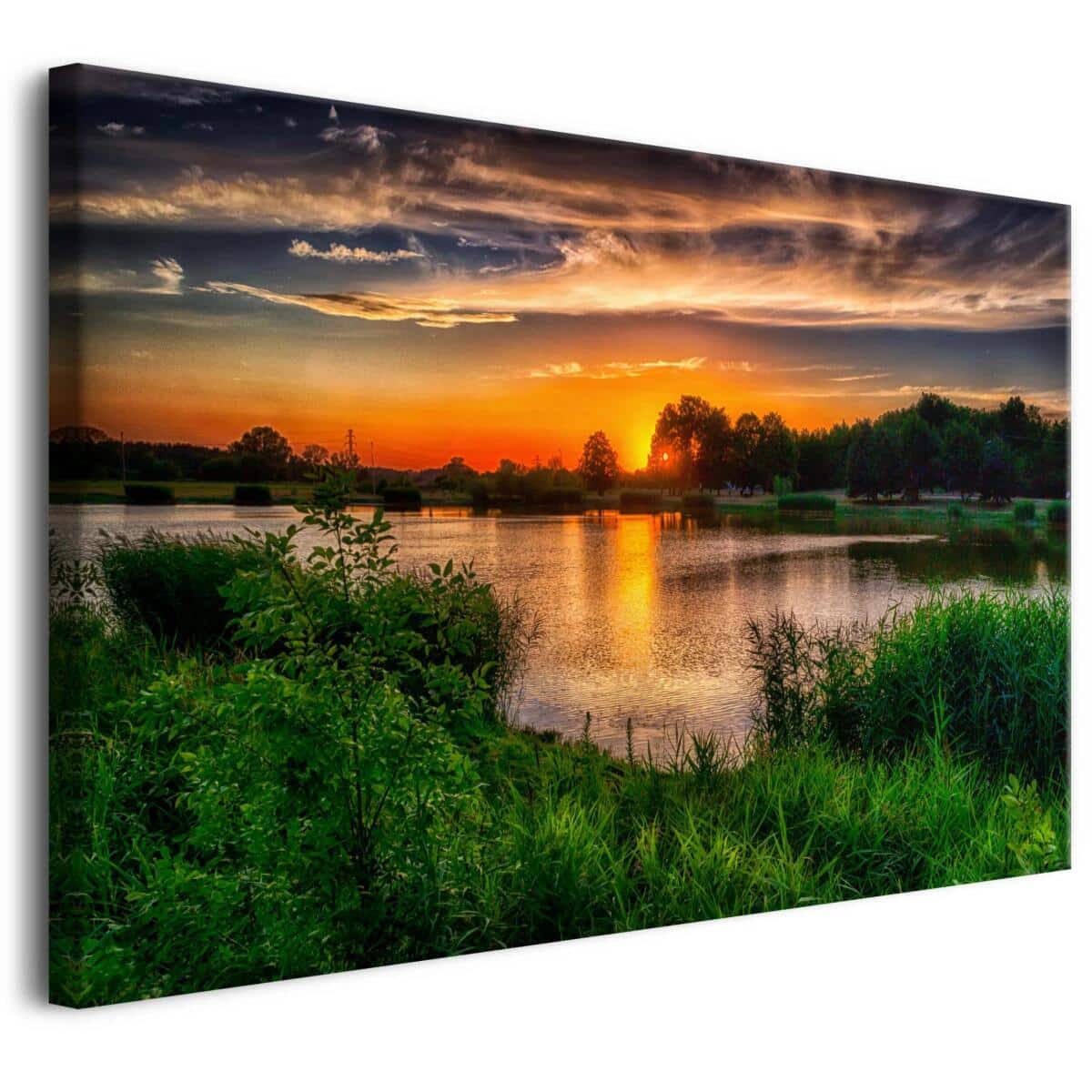Zachód Słońca nad Jeziorem– harmonia kolorów natury | Obraz na płótnie z malowniczym pejzażem jeziora | Romantyczny krajobraz 68131