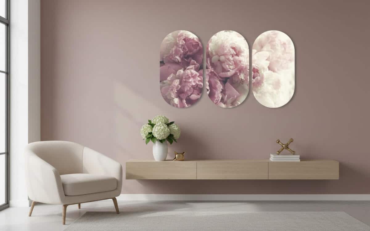 Obrazy z Piwoniami w Stylu Soft Glam | Tryptyk w odcieniach różu 82368 - zdjęcie 3
