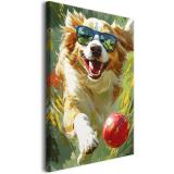 Obraz młodzieżowy – Pies w okularach z piłką | Kolorowa dekoracja na ścianę do pokoju dziecka i nastolatka O94213 - miniaturka 1