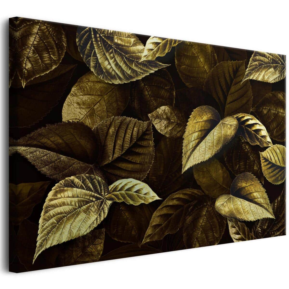 Złoty Obraz na Ciemnym Tle – Liście | Elegancka Dekoracja Ściany w Stylu Glamour Vintage 68200