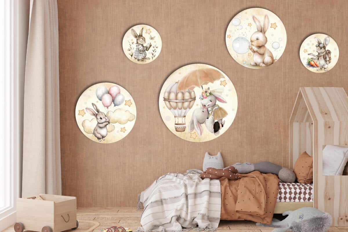 Beżowe Obrazy Dziecięce - Akwarelowe Króliczki | Delikatna dekoracja nad łóżeczko | Ozdoba do przedszkola i żłobka 42191 - zdjęcie 5