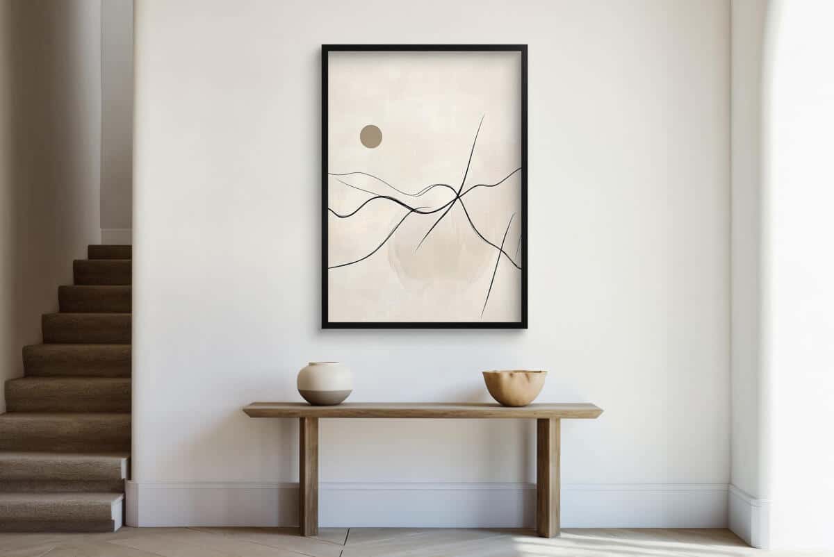 Beżowy Plakat do wnętrz Japandi- Abstrakcyjny Krajobraz Line Art P94249 - zdjęcie 2