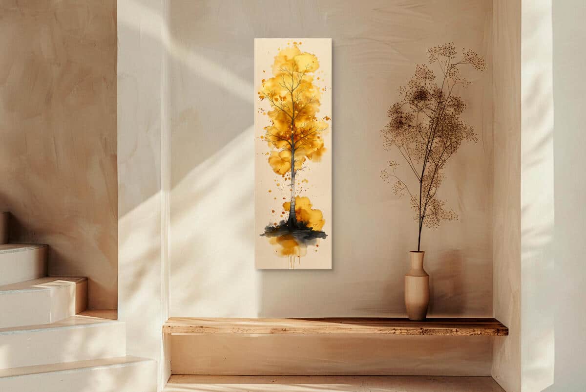 Pionowy Obraz Akwarelowe Drzewo i Złote liście | Dekoracja do jadalni i salonu 94233 - zdjęcie 5