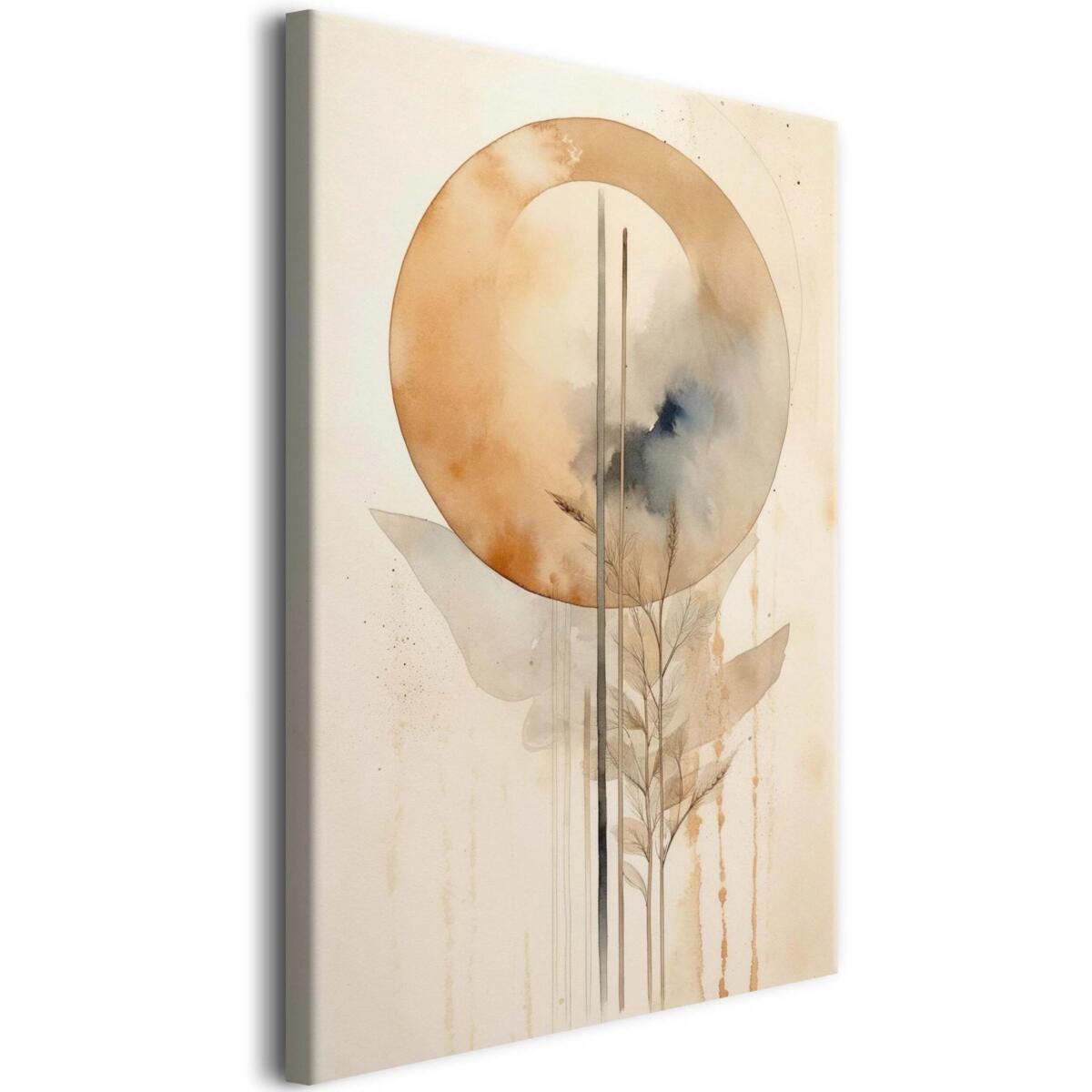 Elegancki obraz w stylu boho – Abstrakcja w akwareli | Minimalistyczny motyw rośliny w beżu 68208