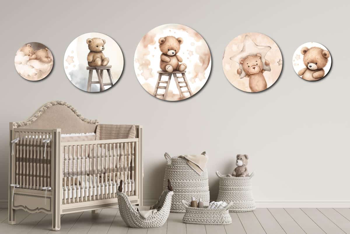 Okrągłe obrazy dla dzieci z Misiami i Gwiazdkami | Bajkowa dekoracja ścienna do pokoju dziecka, przedszkola 42186 - zdjęcie 7