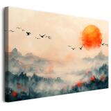 Obraz na płótnie- Orientalny Pejzaż z pomarańczowym słońcem | Akwarelowy Krajobraz – Dekoracja ścienna z Zachodem Słońca 68166 - miniaturka 1