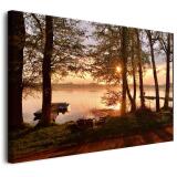 Dekoracja Ścienna – Spokojny Pejzaż z Łódkami i Zachodem Słońca | Obraz na płótnie-  Relaksujący Krajobraz Jeziora 68132 - miniaturka 1
