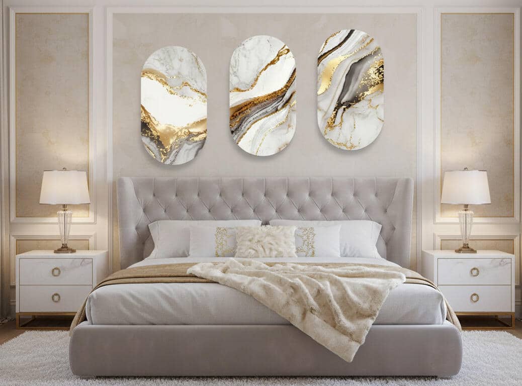 Eleganckie Obrazy- Marmur i Złoto | Tryptyk na ścianę- Elipsy w stylu Glamour 82376 - zdjęcie 2