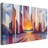 Obraz na Płótnie – Abstrakcyjny Pejzaż Górski | Geometryczna Sztuka Nowoczesna | Dekoracja do Salonu i Sypialni 94093 - miniaturka 1