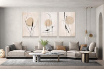 Tryptyk do sypialni i salonu- Line Art na beżowym tle | Abstrakcyjne Obrazy na płótnie O94246 - miniaturka 6