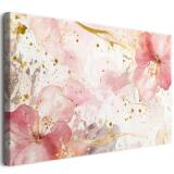 Elegancki obraz na ścianę – różowe kwiaty, złote akcenty | Romantyczna dekoracja w stylu akwareli 68217 - miniaturka 1