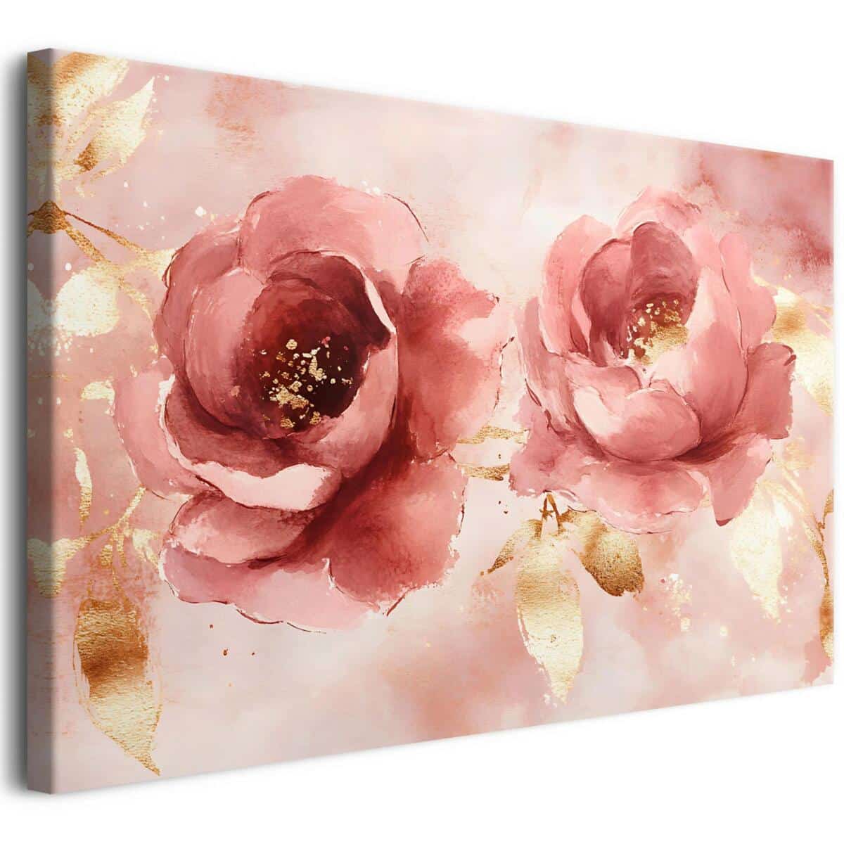 Romantyczny obraz na ścianę– Róże w stylu akwareli ze złotem | Obraz glamour z kwiatami 68219